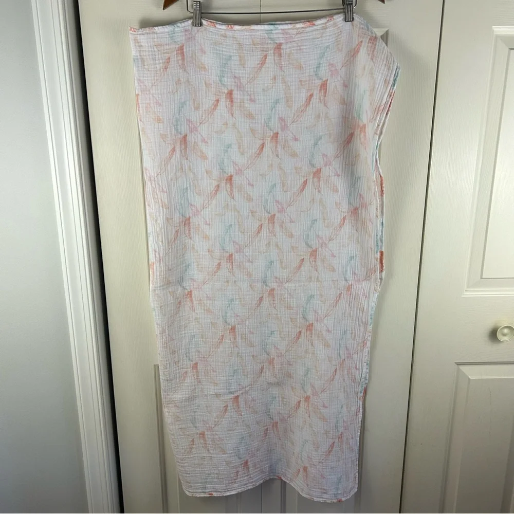 Aden + Anais Orange Feathers Baby Swaddle Blanket White Muslin Pink Blue Boho